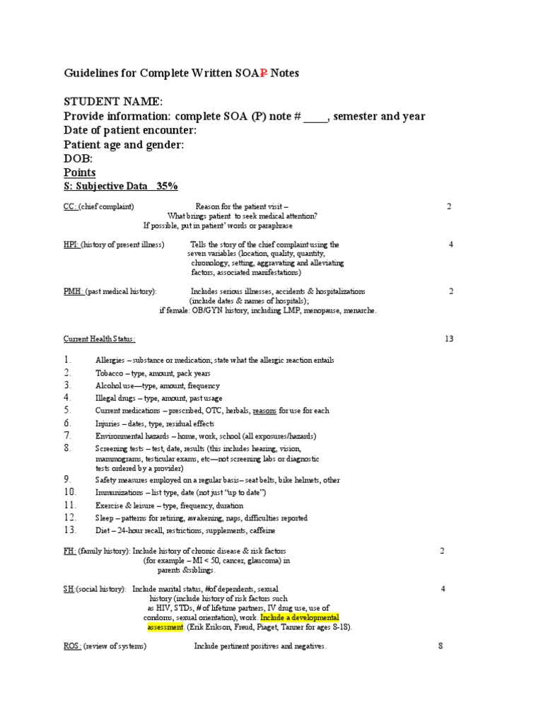 SOAP Notes Writing Guidelines | PDF | Medical Diagnosis | Medicine