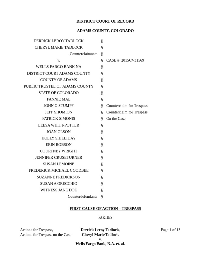 District Court of Record Adams County, Colorado Parties PDF