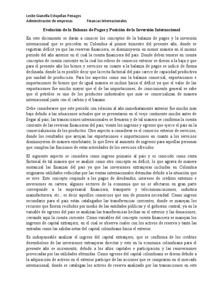 Balanza de Pagos y PII en Colombia | PDF | Balance de pagos ...
