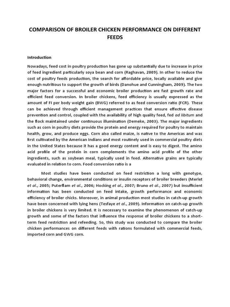 Broiler Chicken Performance on Feeds | PDF | Broiler | Chicken
