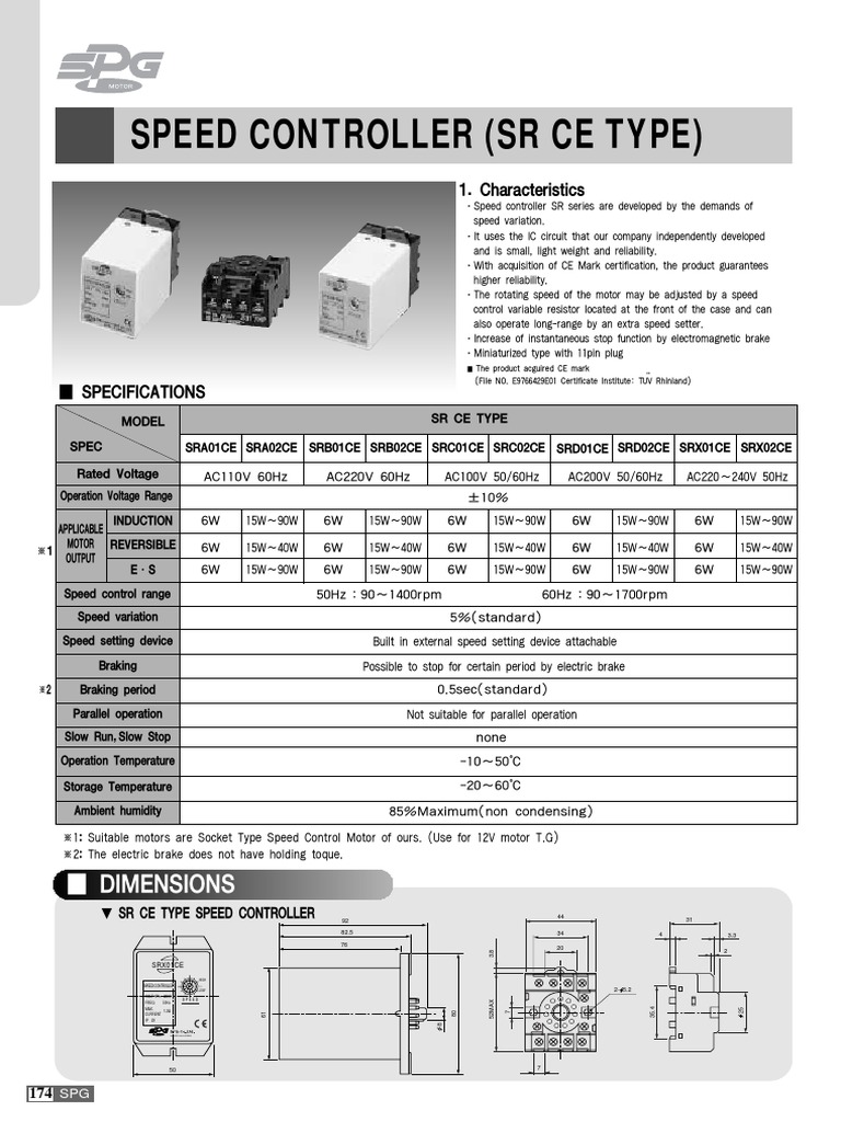SPG Speed Controller SR CE Type Guide | PDF | Electric Motor ...