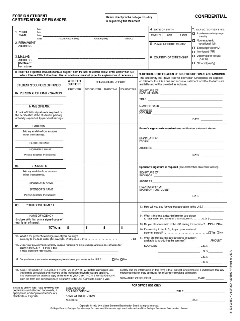 Certificate of Finance Form PDF Travel Visa Banks