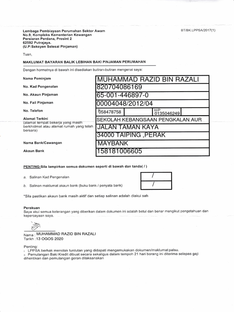 Borang Claim Lebihan Lppsa 2 Razid Pdf Pdf