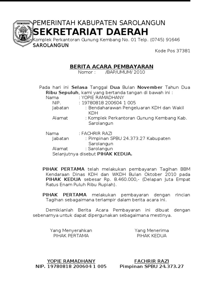 BERITA ACARA PEMBAYARAN 2