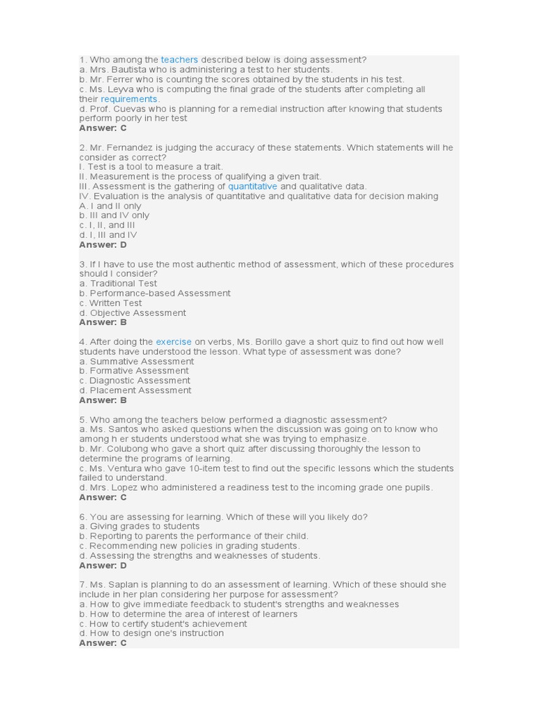 Answer: C: Teachers | PDF | Educational Assessment | Rubric (Academic)