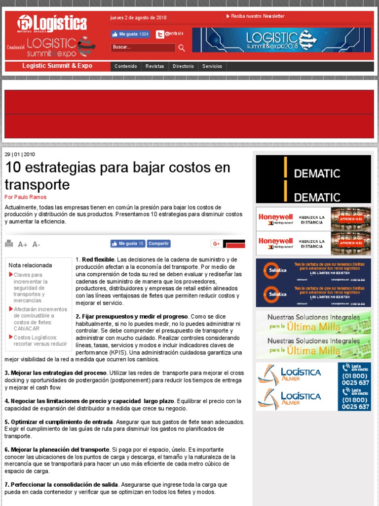 10 Estrategias para Bajar Costos en Transporte | PDF | Transporte ...