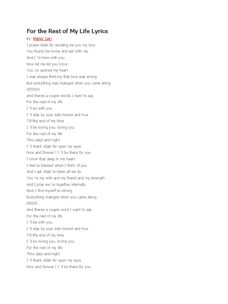 For the Rest of My Life Lyrics | PDF | Poetry