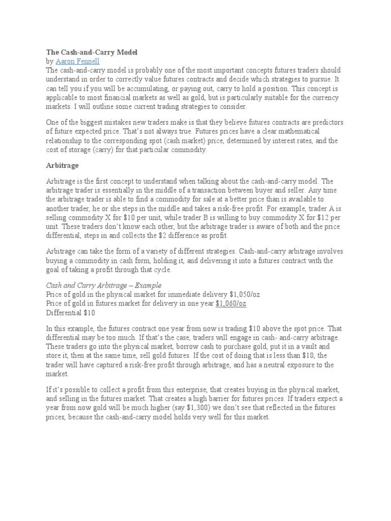 Aaron Fennell The CashandCarry Model PDF Economies Futures
