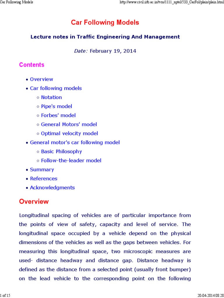 Car Following Models PDF Acceleration Speed