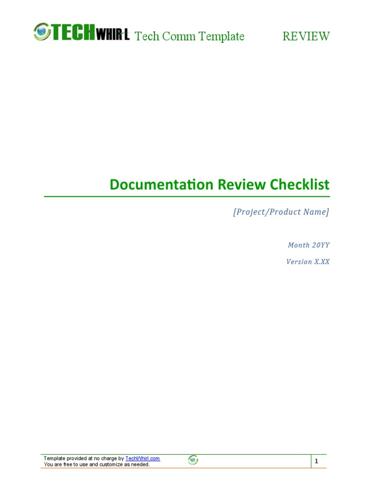 Documentation Review Checklist Tech Comm Template Review PDF