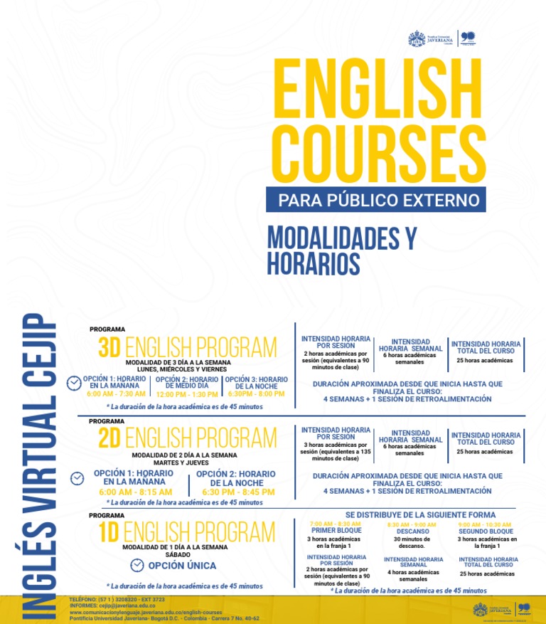 Cursos de Inglés: Horarios y Modalidades | PDF | Ocio