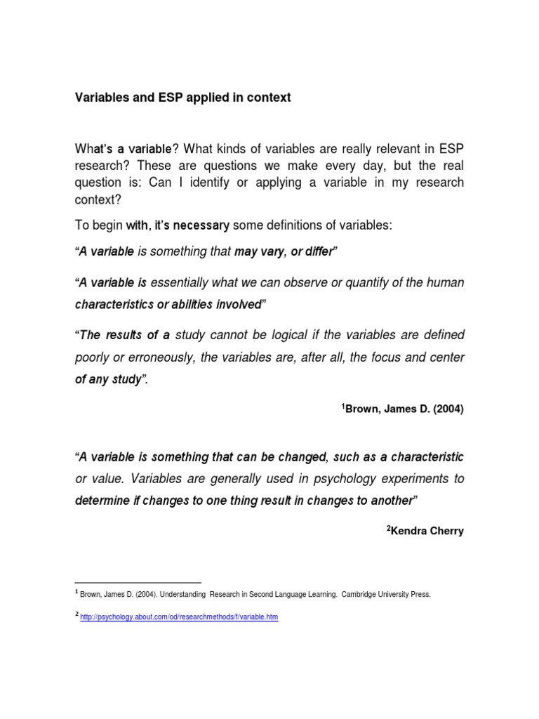 Understanding Variables in ESP Research | PDF | Dependent And ...
