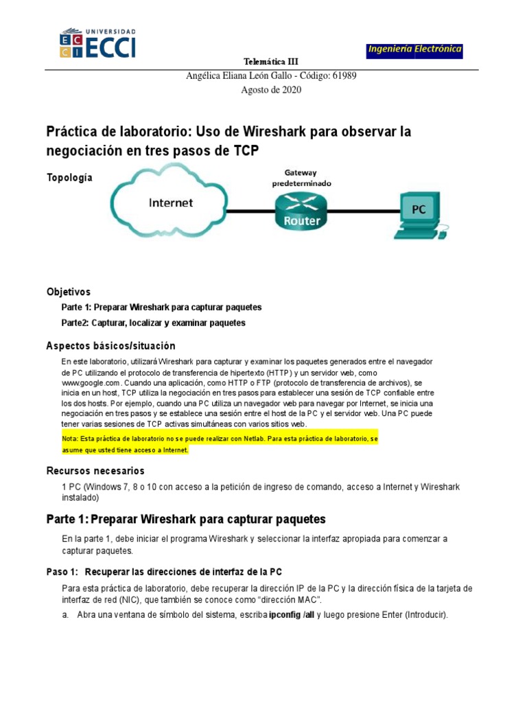 Uso de Wireshark en Negociación TCP | PDF | Protocolo de Control de ...