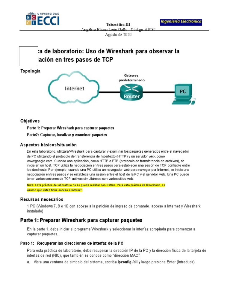 Uso de Wireshark en Negociación TCP | PDF | Protocolo de Control de ...