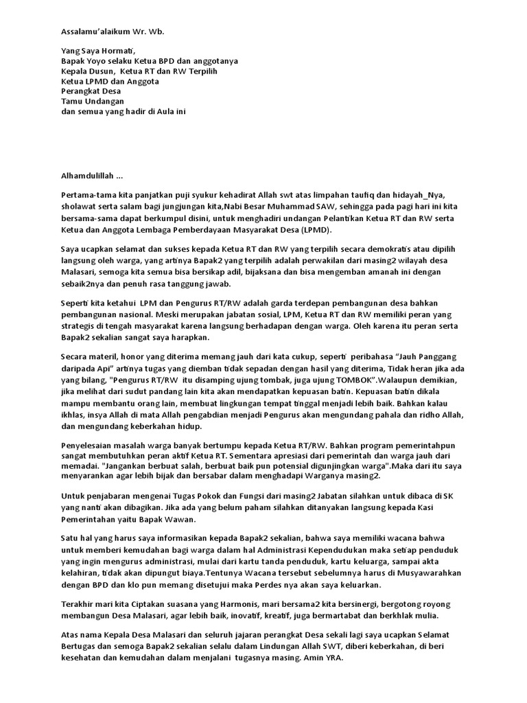 Pidato Pelantikan RT, RW, LPM | PDF