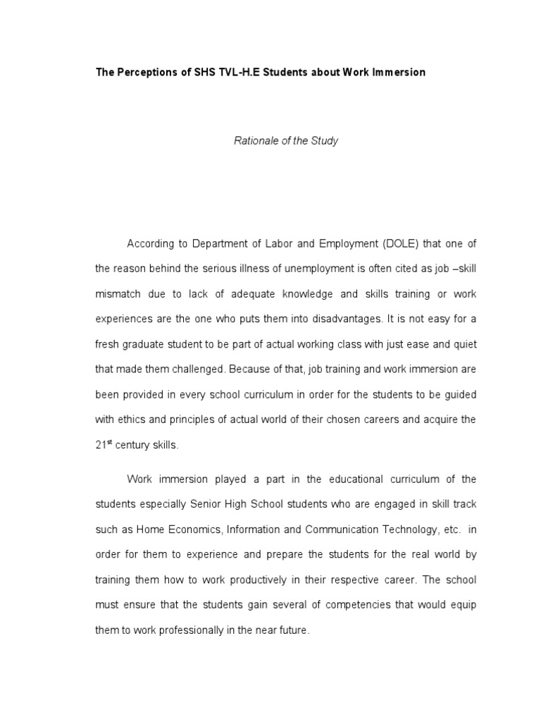 SHS TVL Students' Perceptions on Work Immersion | PDF | Curriculum ...