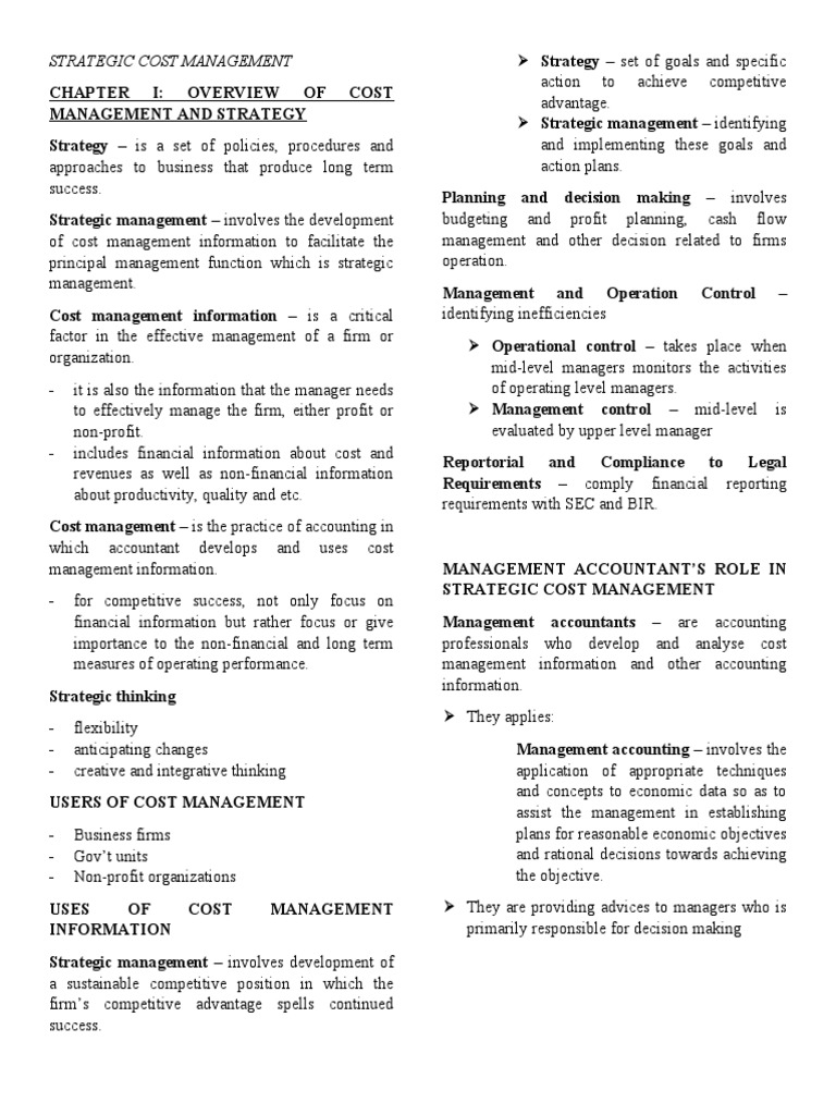 Strategic Cost Management Overview | PDF | Management Accounting | Cost ...