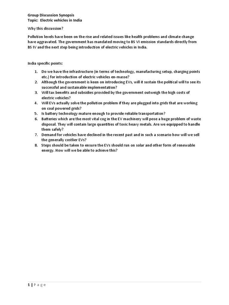 Electric Vehicles in India GD PDF