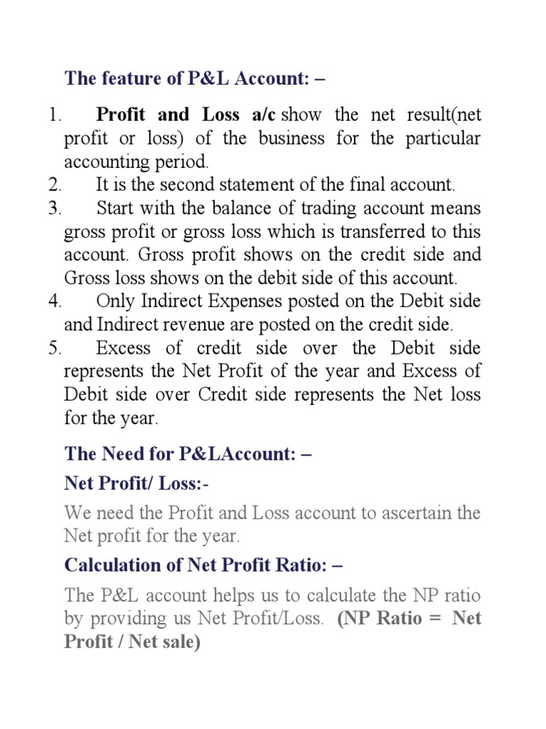 Features of Profit and Loss Account | PDF | Income Statement | Debits ...