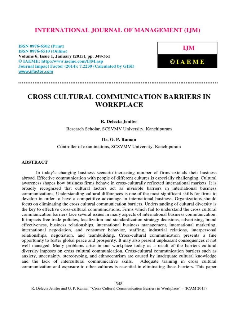 CROSS - CULTURAL - COMMUNICATION - BARRIERS - IN Workplace | PDF ...
