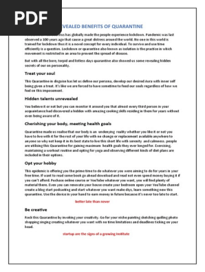 unrevealed benefits of Quarantine