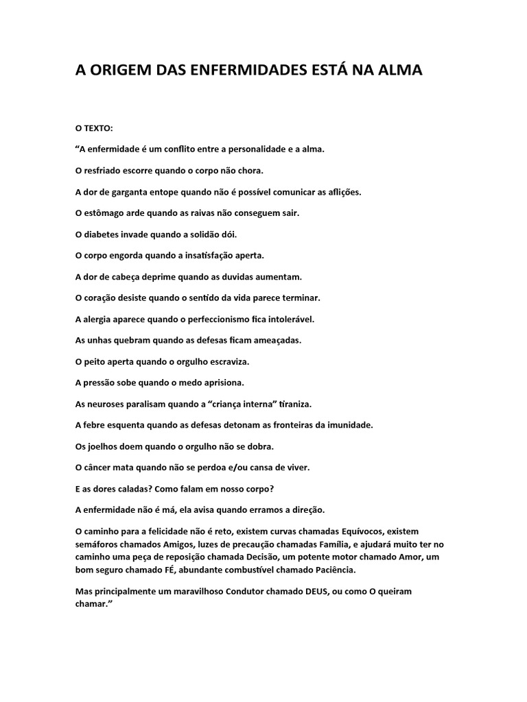 A Origem Das Enfermidades Está Na Alma | PDF