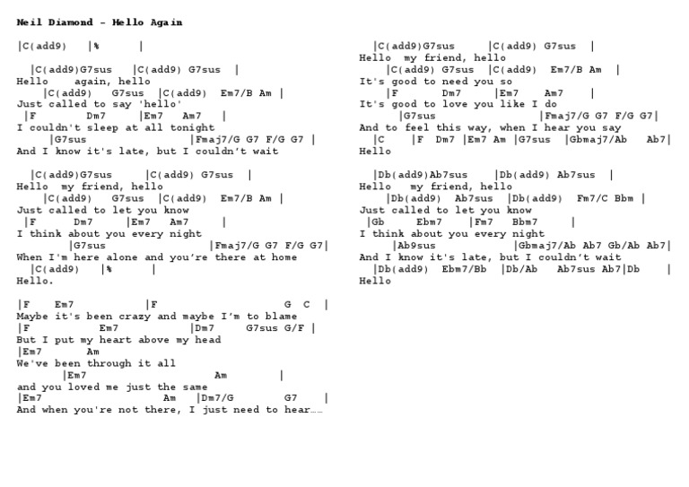 Hello Again Neil Diamond Chords Landscape PDF