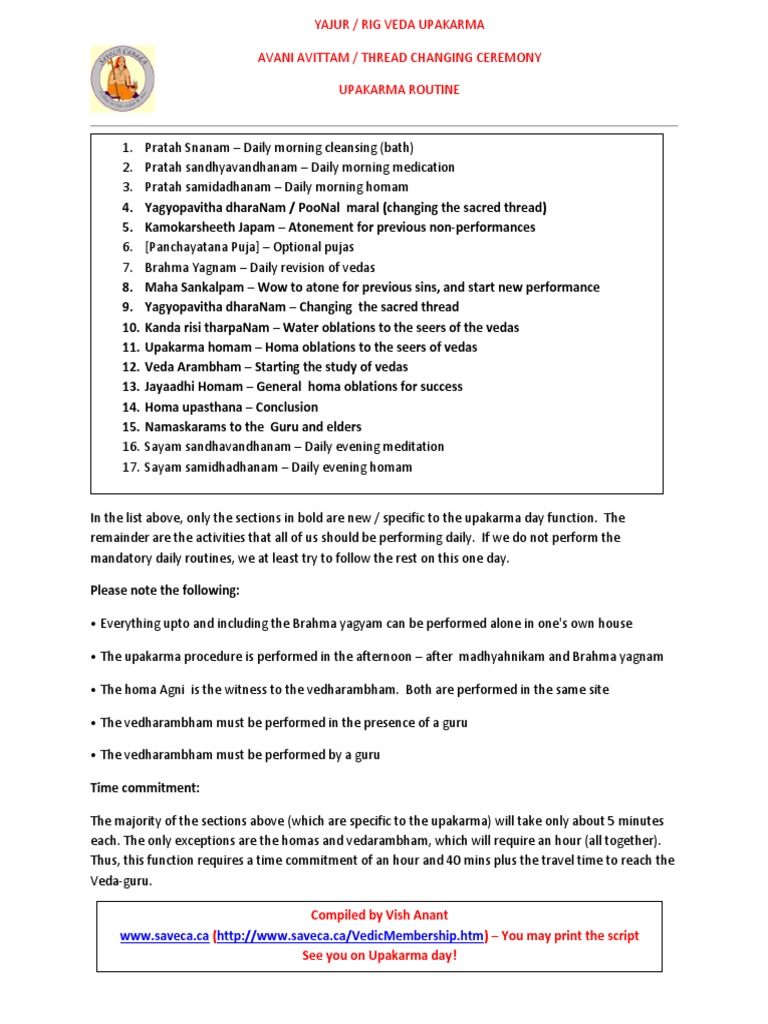 Upakarma Routine PDF | PDF | Vedas | Ancient Indian Literature