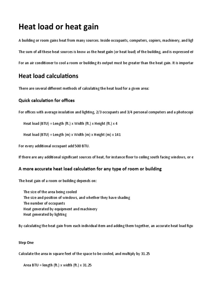 Heat Load Calculations PDF Air Conditioning Window