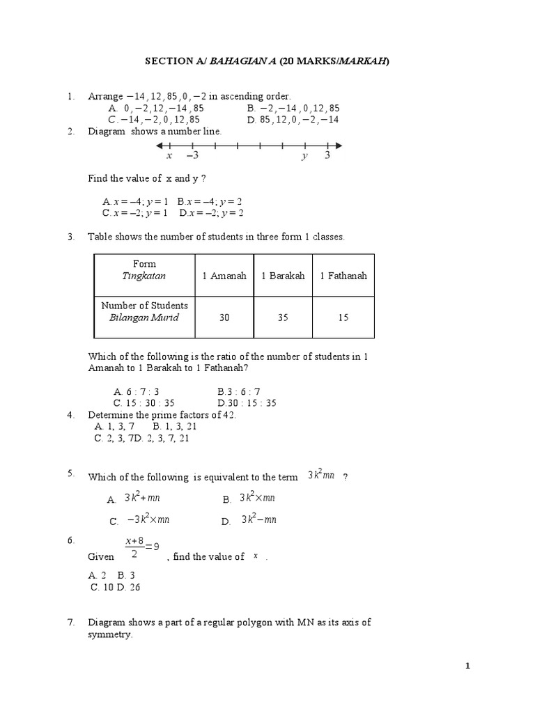 PT3 Mathematics Exam Practice Questions | PDF | Elementary Geometry ...