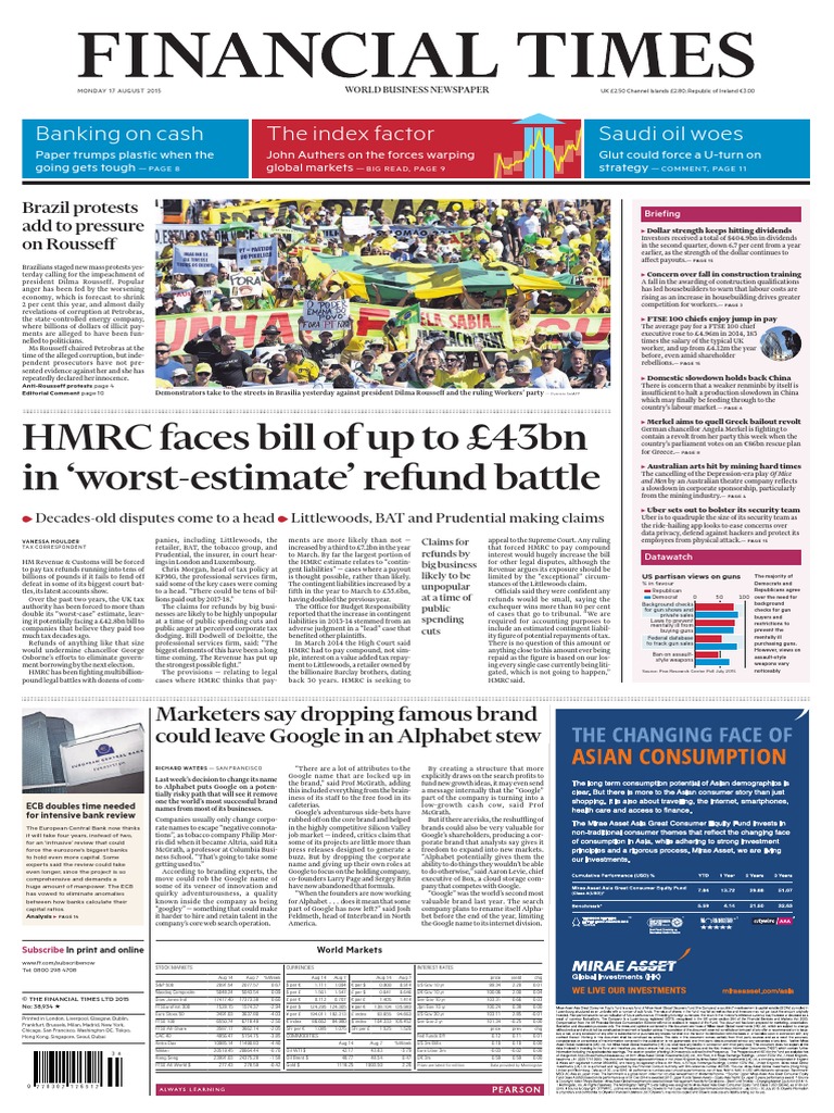 Banking On Cash Saudi Oil Woes The Index Factor Hmrc Faces Bill Of Up To 43bn In Worst Estimate Refund Battle Pdf Alphabet Inc Labour Party Uk