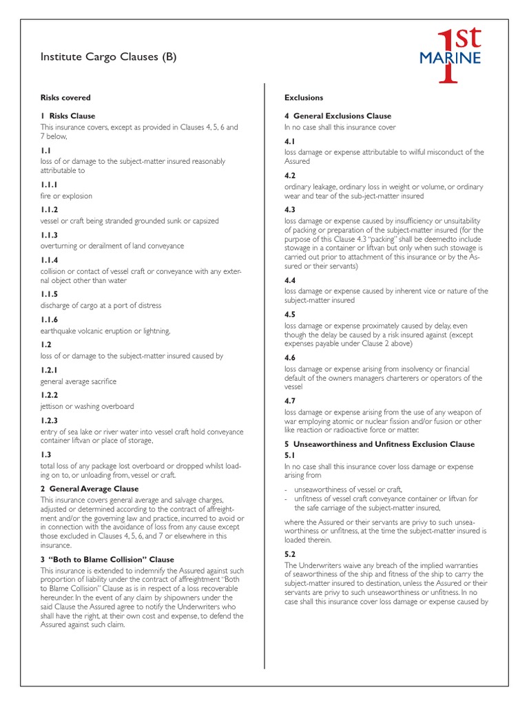 Institute Cargo Clauses (B) PDF Insurance Private Law