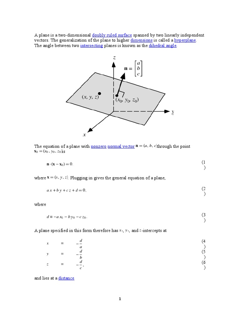 Plane Equations and Normal Vectors | PDF | Plane (Geometry) | Vector Space