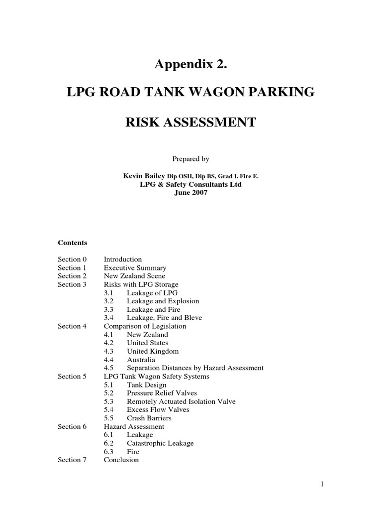 Appendix 2. LPG Road Tank Wagon Parking Risk Assessment: Kevin Bailey ...