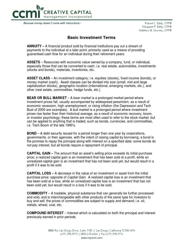 Glossary of Investment Terms and Accounts PDF PDF 401(K