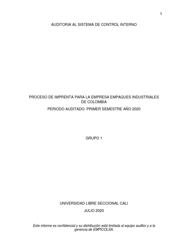 Informe Auditoria Al Sistema de Control Interno Empicolsa | PDF ...