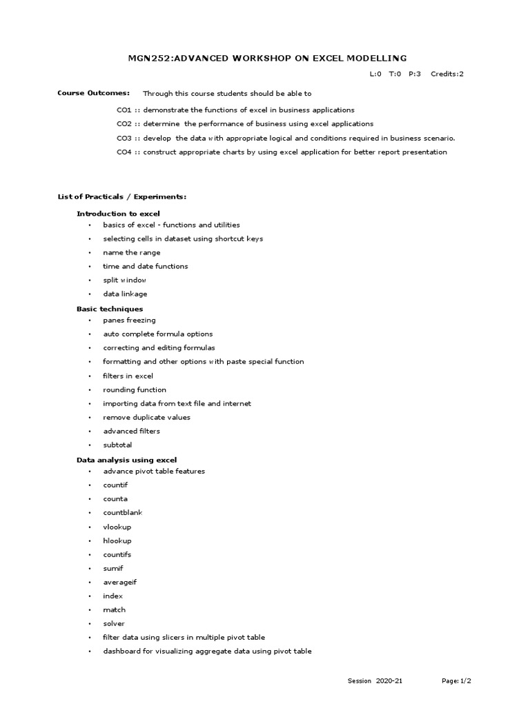 Excel Modelling for Business Analysis | PDF | Microsoft Excel | Data ...