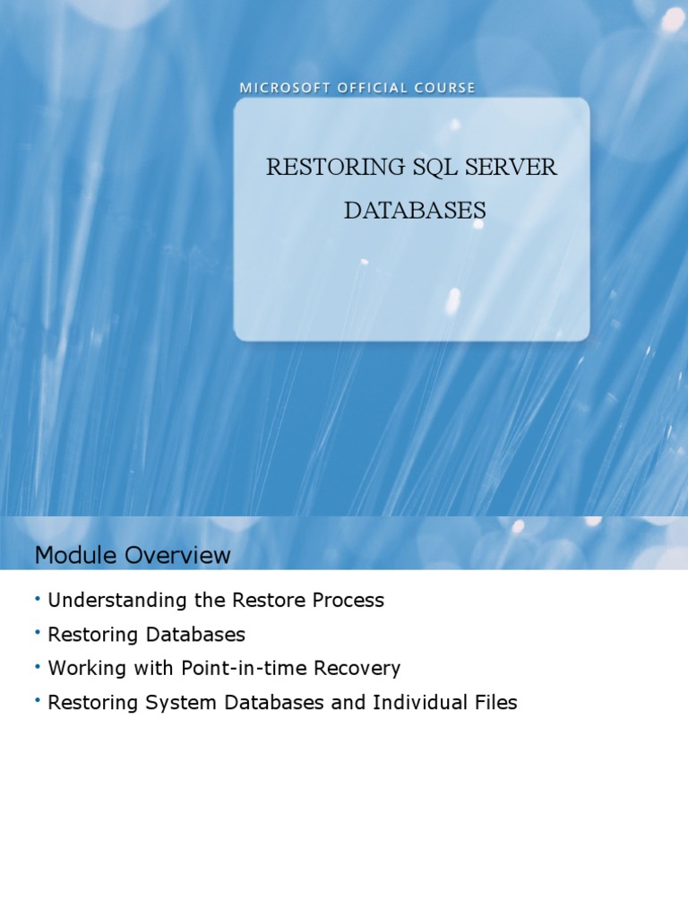 Restoring SQL Server Databases | PDF | Backup | Database Transaction