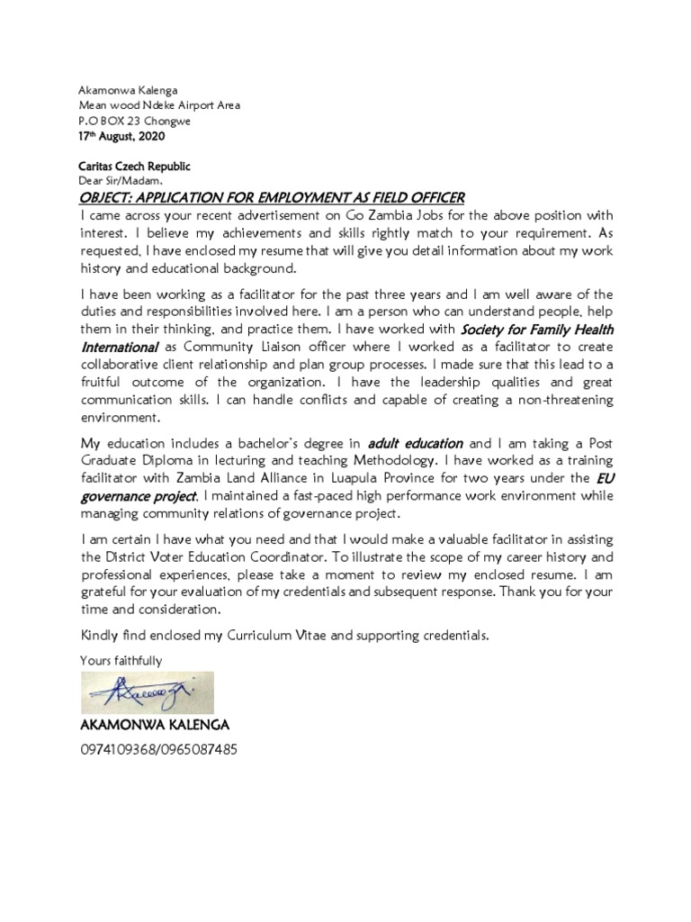 Field Officer Cover Letter PDF Governance Capacity Building