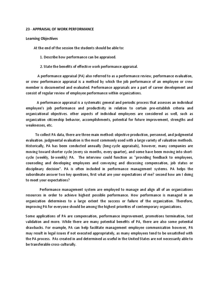 Performance Appraisal Overview and Benefits | PDF | Performance ...