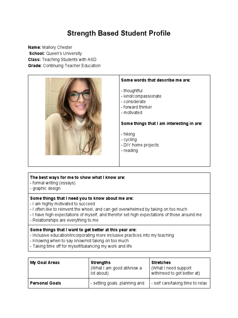 Strength Based Student Profile | PDF | Inclusion (Education) | Behavior ...