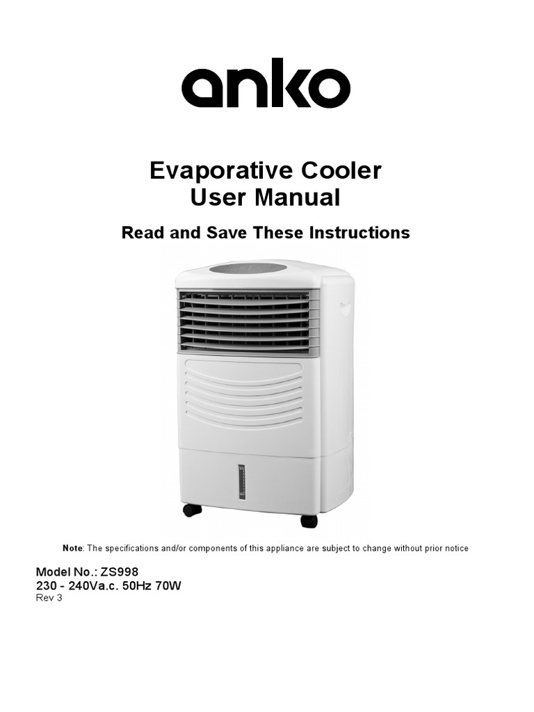 Evaporative Cooler User Manual Comprehensive Instructions for Safe