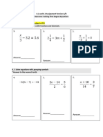 8.2 and 8.3 Assignment Version A/B Outcome: Solving First Degree Equations