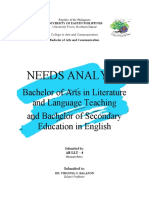 Needs Analysis: Bachelor of Arts in Literature and Language Teaching