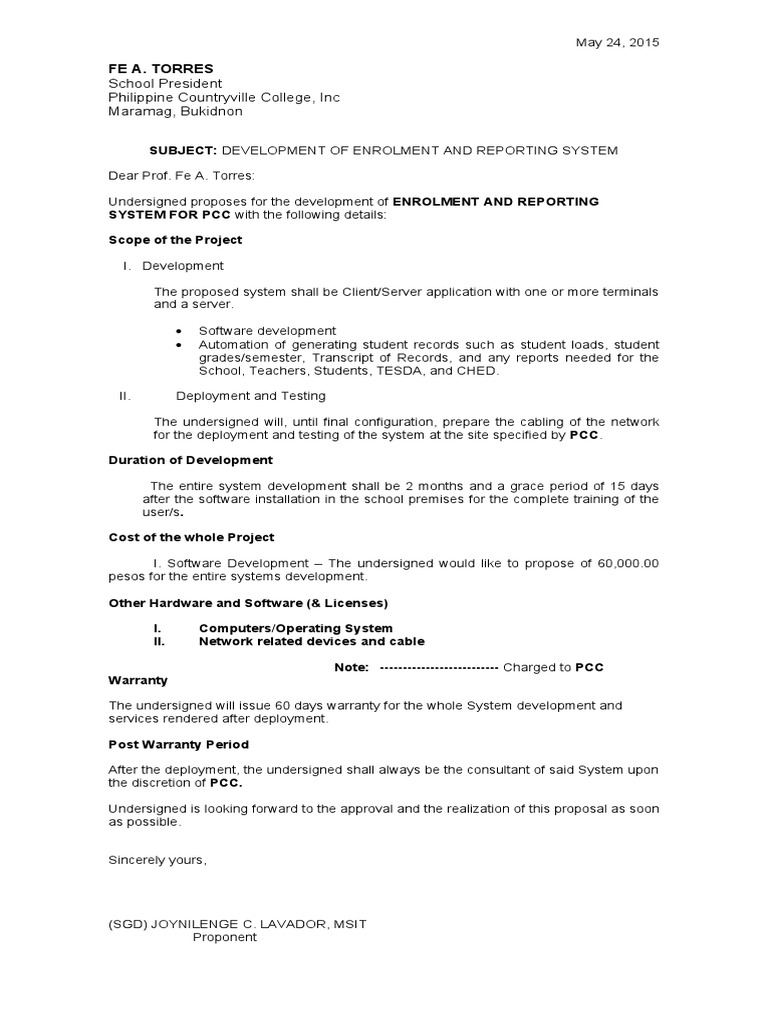 PCC Enrollment System Proposal | PDF