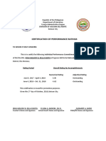 Certification of Performance Ratings: Division of Agusan Del Norte