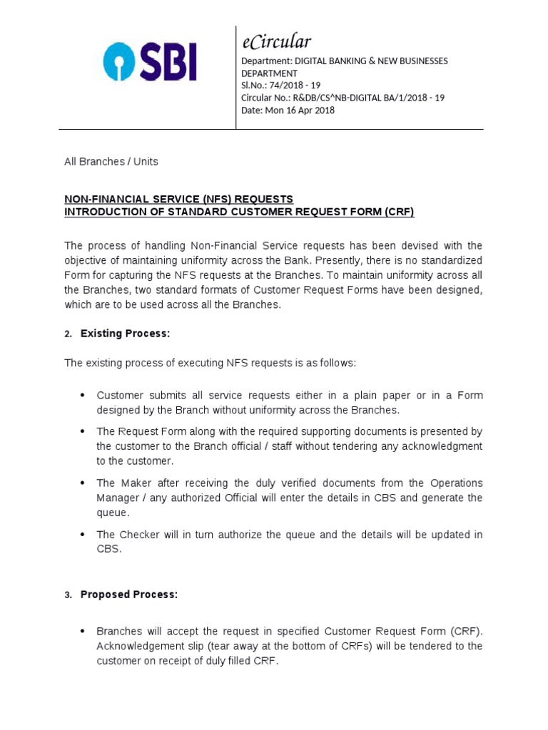 Ecircular NonFinancial Service (NFS) Requests Introduction of