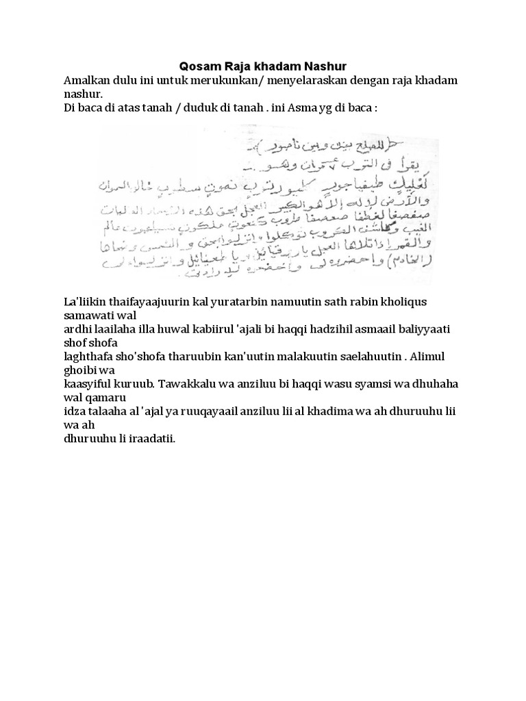 Qosam Raja Khadam Nashur: Amalan Batin | PDF