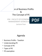 Taxation of Business Profits & The Concept of PE: Ifm - Faculty of Economics and Management Sciences (Fems) Lecture Four