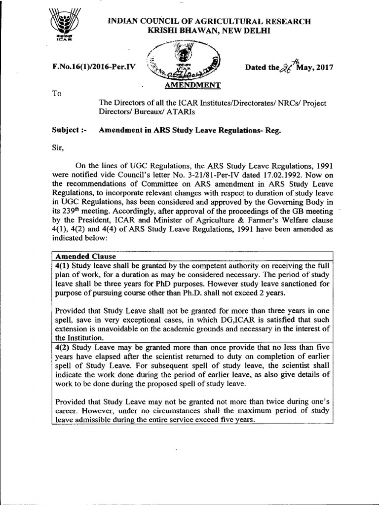 Amendment ARSStudy Leave | PDF